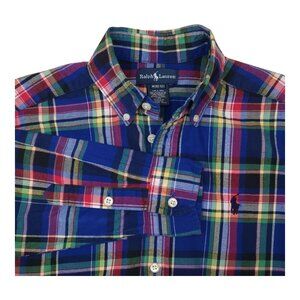 Ralph Lauren Boys Long Sleeve Plaid Shirt M 10-12 Button Up Cotton Blend